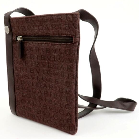 💎✨Beautiful✨💎Authentic BVLGARI Logo Mania Canvas Leather Crossbody Bag - Picture 3 of 15